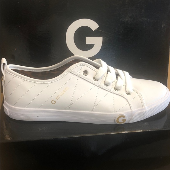 GUESS Women's White and Gold Sneakers - Picture 1 of 7